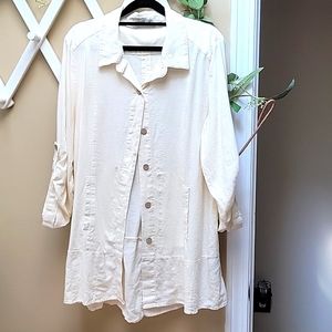 Simply Noelle White Linen Collared Button Up Roll Tab Sleeves